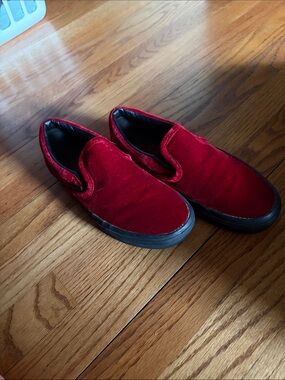 Vans Red Velvet Slip-On Loafers